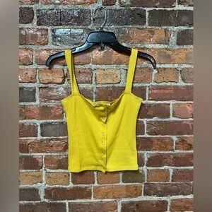 Happy Unicorn Yellow Button-Up Ribbed Tank Top Size Medium